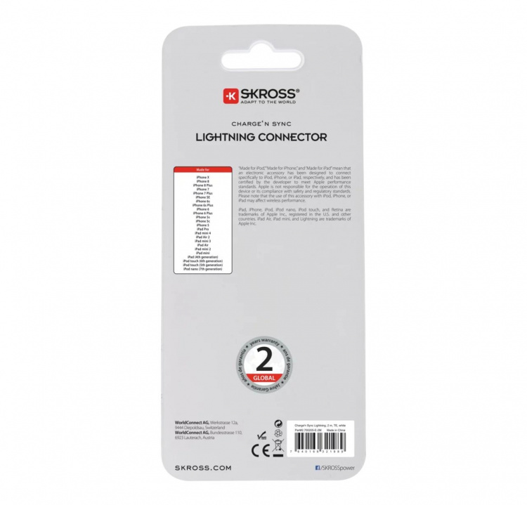 SKROSS Charge\'n Sync Lightning Connector, Travel Size, 2m