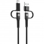 Celly 4-i-1-kabel USB-C/USB-A till USB-C/Lightning Max 60W 2 m Svart Celly 4-i-1-kabel USB-C/USB-A till USB-C/Lightning Max 60W 2 m Svart