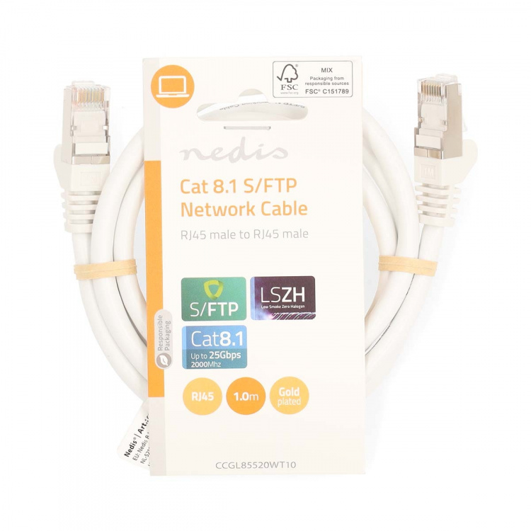 Nedis Cat 8.1 Cable | S/FTP | RJ45 Male | RJ45 Male | 1.00 m | Round | LSZH | White | Label Nedis Cat 8.1 Cable | S/FTP | RJ45 Male | RJ45 Male | 1.00 m | Round | LSZH | White | Label
