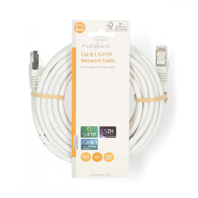 Nedis Cat 8.1 Cable | S/FTP | RJ45 Male | RJ45 Male | 10.0 m | Round | LSZH | White | Label