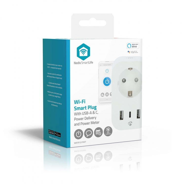 Nedis SmartLife Smart Plug | IP21 | Power meter | 3680 W | Type F (CEE 7/7) / 1x USB-C™ / 2x USB | 0 - 55 °C | Android™ / IOS | White | 1 pcs Nedis SmartLife Smart Plug | IP21 | Power meter | 3680 W | Type F (CEE 7/7) / 1x USB-C™ / 2x USB | 0 - 55 °C | Android™ / IOS | White | 1 pcs