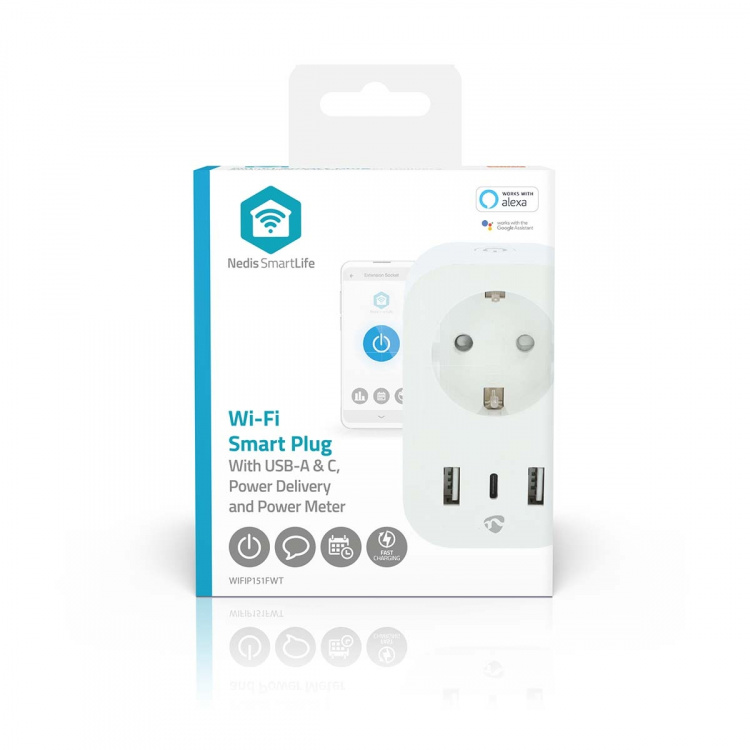 Nedis SmartLife Smart Plug | IP21 | Power meter | 3680 W | Type F (CEE 7/7) / 1x USB-C™ / 2x USB | 0 - 55 °C | Android™ / IOS | White | 1 pcs Nedis SmartLife Smart Plug | IP21 | Power meter | 3680 W | Type F (CEE 7/7) / 1x USB-C™ / 2x USB | 0 - 55 °C | Android™ / IOS | White | 1 pcs