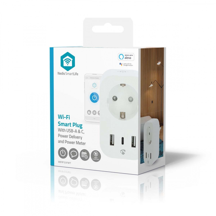 Nedis SmartLife Smart Plug | IP21 | Power meter | 3680 W | Type F (CEE 7/7) / 1x USB-C™ / 2x USB | 0 - 55 °C | Android™ / IOS | White | 1 pcs Nedis SmartLife Smart Plug | IP21 | Power meter | 3680 W | Type F (CEE 7/7) / 1x USB-C™ / 2x USB | 0 - 55 °C | Android™ / IOS | White | 1 pcs
