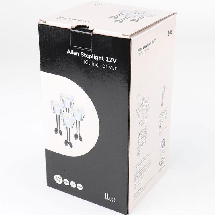 Llitt Allan Steplight kit 4-pack inkl strömadapter 12V 3000K 5lm IP67