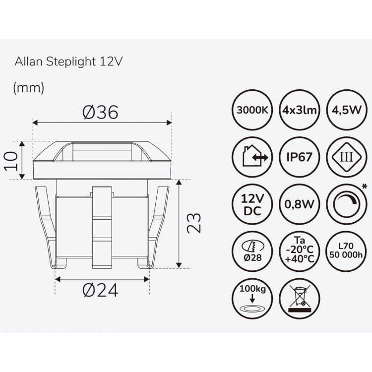 Llitt Allan Steplight 1-pack 12V 3000K 5lm IP67