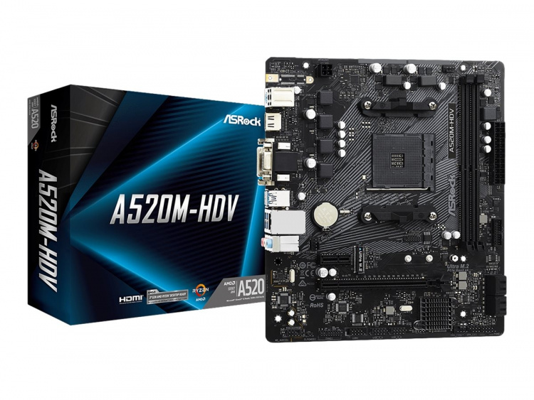 ASRock A520M-HDV Micro-ATX AM4 AMD A520 ASRock A520M-HDV Micro-ATX AM4 AMD A520