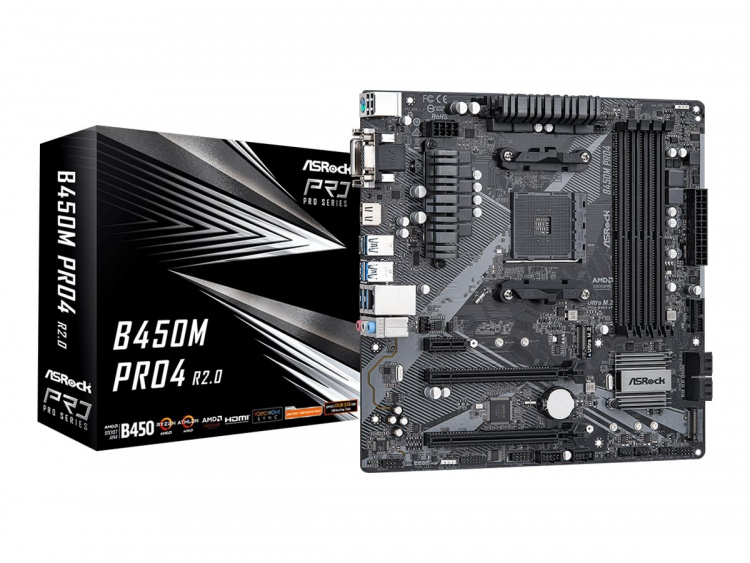 ASRock B450M Pro4 R2.0 Micro-ATX AM4 AMD B450 ASRock B450M Pro4 R2.0 Micro-ATX AM4 AMD B450