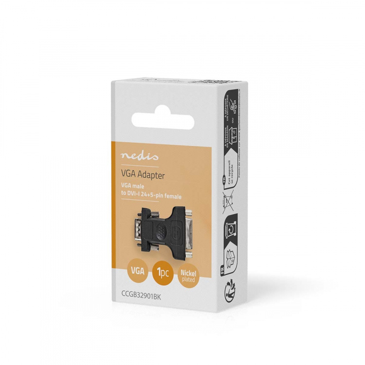 Nedis VGA Adapter | VGA Male | DVI-I 24+5-Pin Female | Nickel Plated | Straight | ABS / Metal | Black | Blister