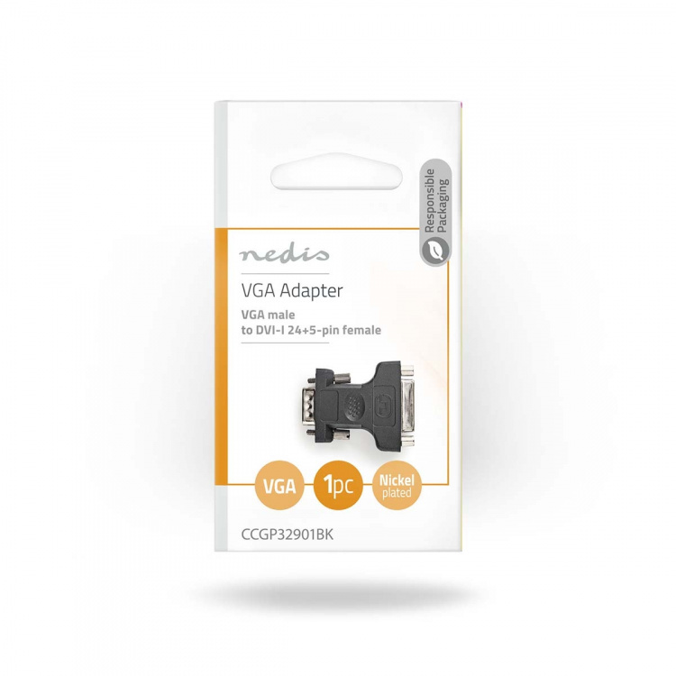 Nedis VGA Adapter | VGA Male | DVI-I 24+5-Pin Female | Nickel Plated | Straight | ABS / Metal | Black | Envelope Nedis VGA Adapter | VGA Male | DVI-I 24+5-Pin Female | Nickel Plated | Straight | ABS / Metal | Black | Envelope