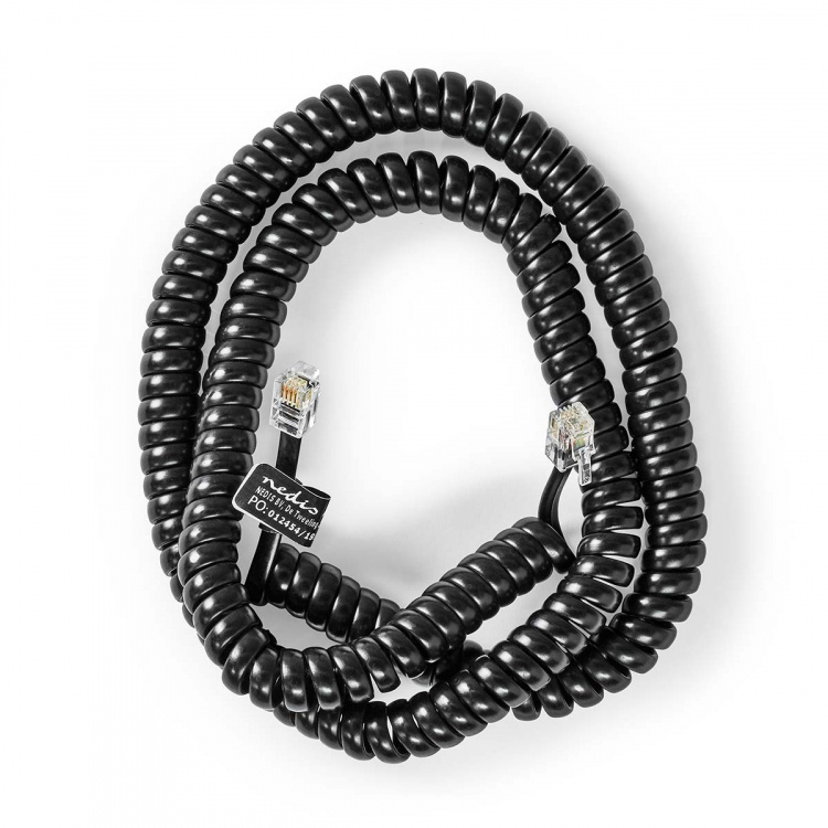 Nedis Telecom Cable | RJ10 Male | RJ10 Male | 5.00 m | Cable design: Coiled | Cable type: RJ10 | Black | Envelope Nedis Telecom Cable | RJ10 Male | RJ10 Male | 5.00 m | Cable design: Coiled | Cable type: RJ10 | Black | Envelope