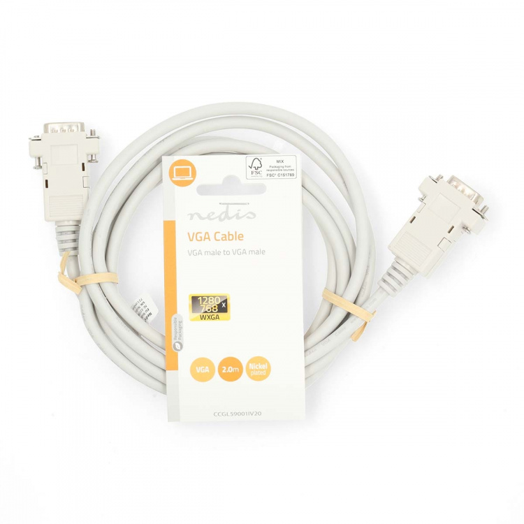 Nedis VGA Cable | VGA Male | VGA Male | Nickel Plated | Maximum resolution: 1024x768 | 2.00 m | Round | ABS | Ivory | Label