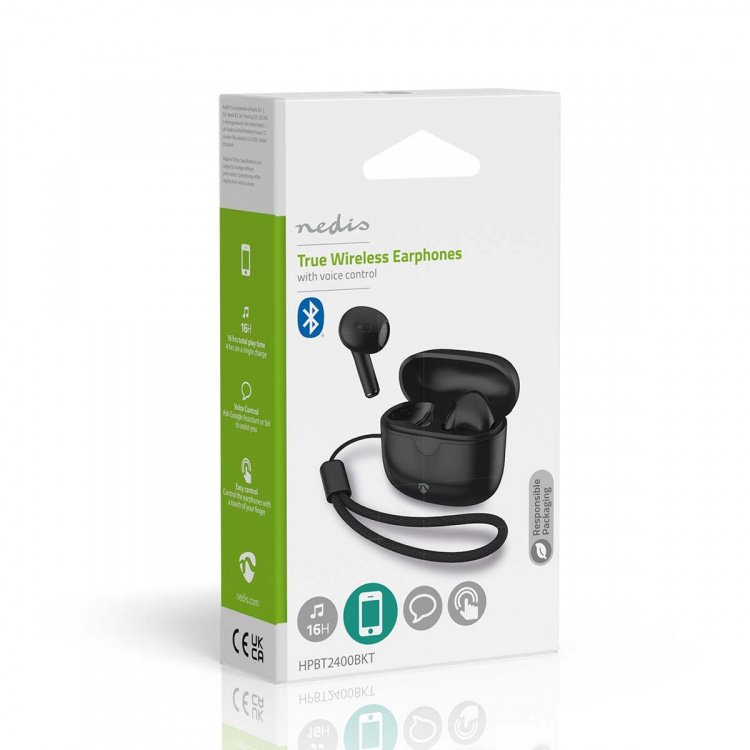 Nedis Fully Wireless Earphones | Bluetooth® | Battery play time: 16 hrs | Touch Control | Charging case | Wireless charging case | Built-in microphone | Voice control support | Black Nedis Fully Wireless Earphones | Bluetooth® | Battery play time: 16 hrs | Touch Control | Charging case | Wireless charging case | Built-in microphone | Voice control support | Black