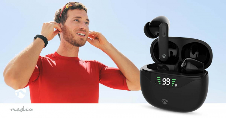 Nedis Fully Wireless Earphones | Bluetooth® | Battery play time: 30 hrs | Touch Control | Charging case | Wireless charging case | Built-in microphone | Voice control support | Black Nedis Fully Wireless Earphones | Bluetooth® | Battery play time: 30 hrs | Touch Control | Charging case | Wireless charging case | Built-in microphone | Voice control support | Black