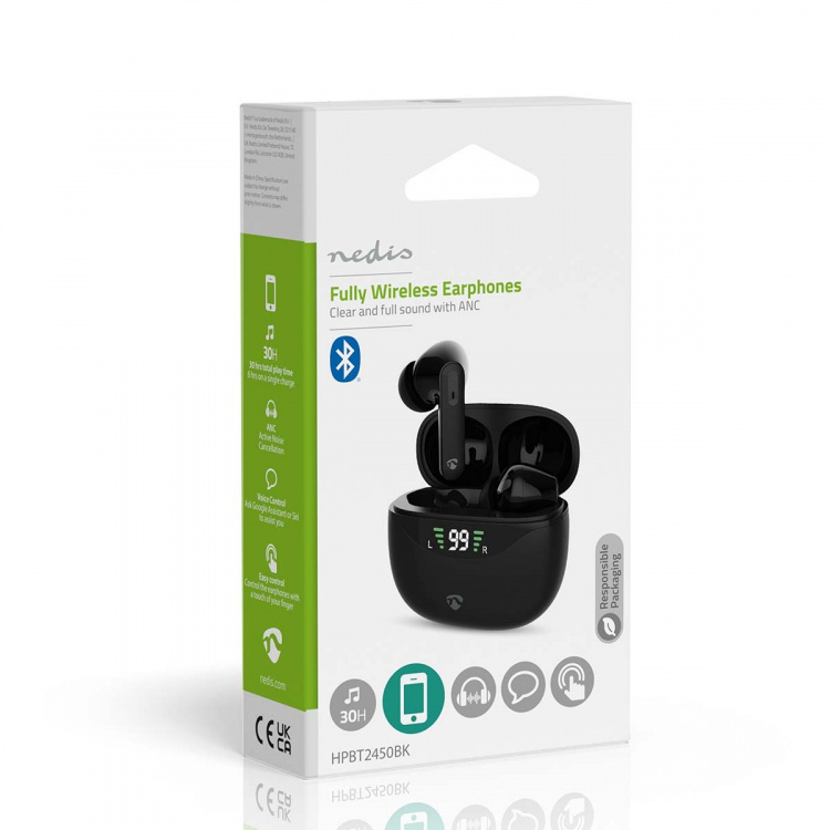 Nedis Fully Wireless Earphones | Bluetooth® | Battery play time: 30 hrs | Touch Control | Charging case | Wireless charging case | Built-in microphone | Voice control support | Black Nedis Fully Wireless Earphones | Bluetooth® | Battery play time: 30 hrs | Touch Control | Charging case | Wireless charging case | Built-in microphone | Voice control support | Black