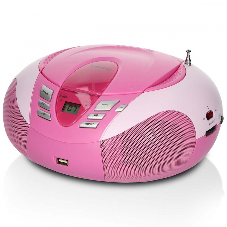 Lenco Portable FM Radio CD and USB player Pink