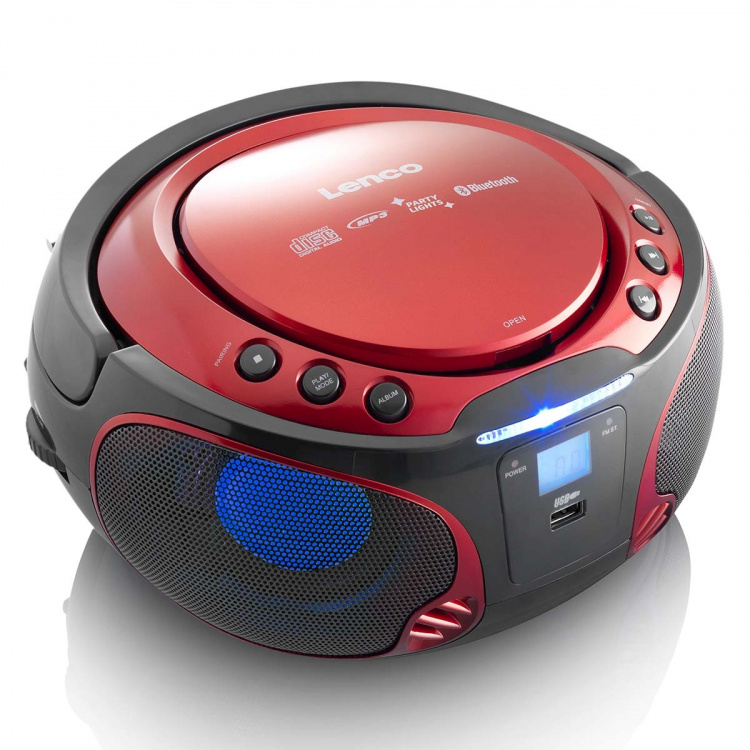 Lenco Portable FM Radio CD/MP3/USB/Bluetooth® player with LED lighting Red Lenco Portable FM Radio CD/MP3/USB/Bluetooth® player with LED lighting Red