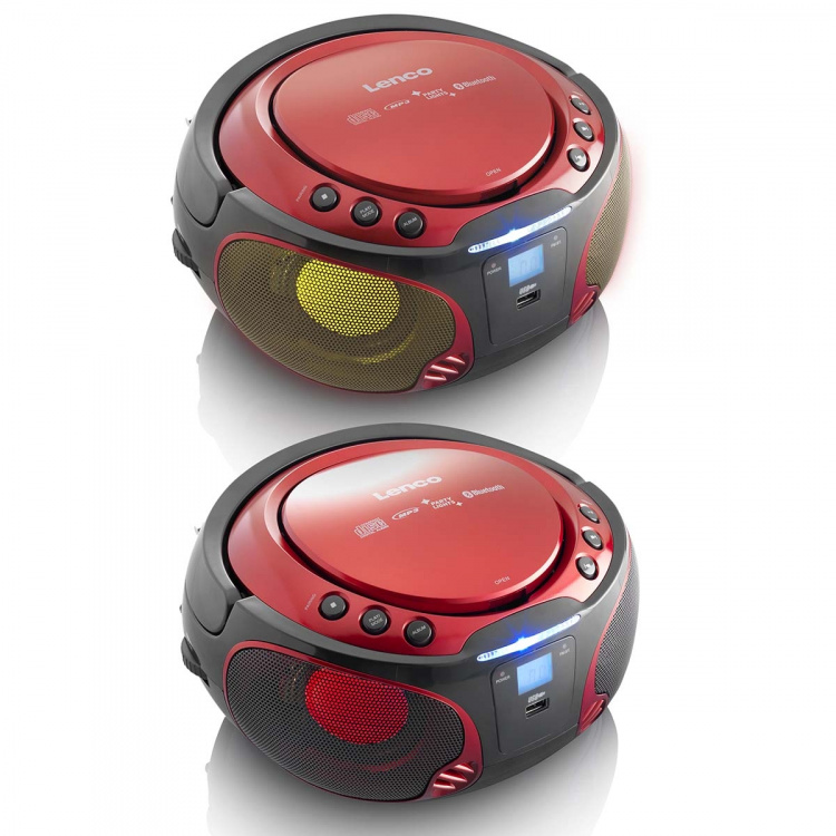 Lenco Portable FM Radio CD/MP3/USB/Bluetooth® player with LED lighting Red Lenco Portable FM Radio CD/MP3/USB/Bluetooth® player with LED lighting Red