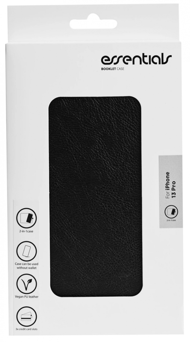 Essentials iPhone 13 Pro PU wallet, detachable, 3 card, Black