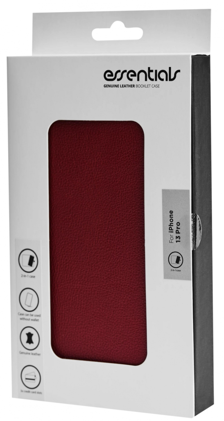 Essentials iPhone 13 Pro leather wallet, detachable, Red