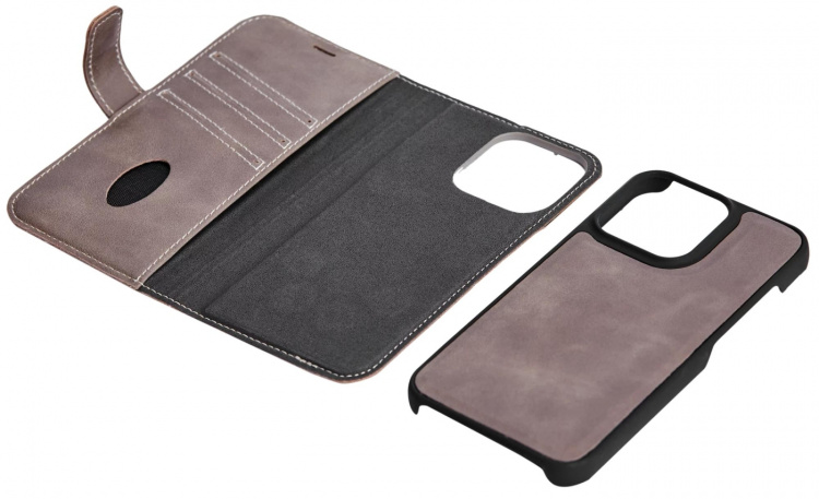 Essentials iPhone 13 Pro leather wallet, detachable, Grey