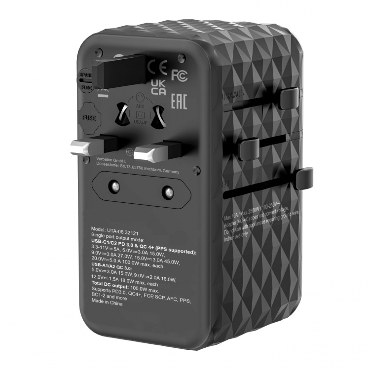 Verbatim UTA-06 GaN III Universal Travel Adapter with 2 x USB-C PD