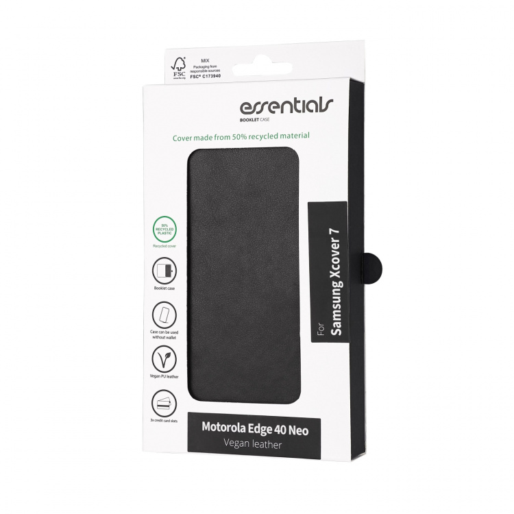Essentials Motorola Edge 40 Neo PU wallet, 3 cards, black