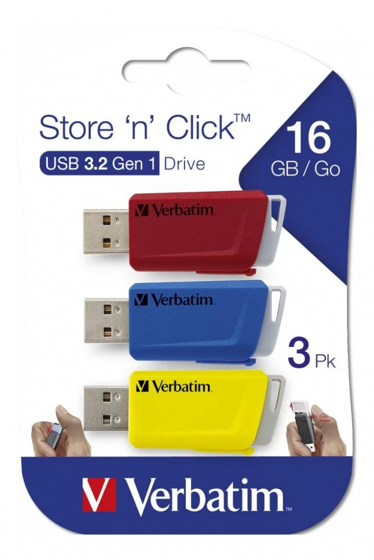 Verbatim Store N Click USB 3.0 3x 16GB red, blue & yellow