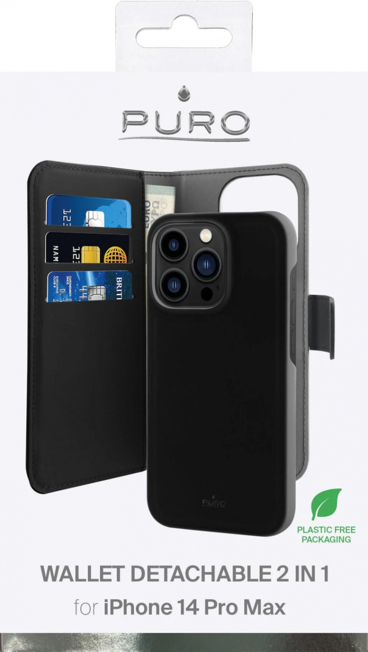 Puro iPhone 14 Pro Max Eco-Leather wallet, Black Puro iPhone 14 Pro Max Eco-Leather wallet, Black