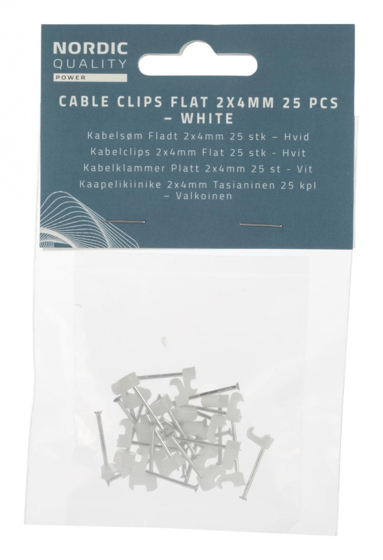 Nordic Quality Kabelklipps platt 2x4mm, Neutral, 25 st