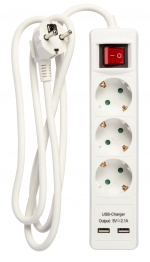 Nordic Quality 3-way connector grounded, 2xUSB-A (3x1.5mm²), 1.5m