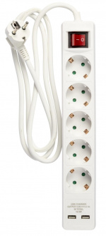 Nordic Quality 5-way connector grounded, 2xUSB-A (3x1.5mm²), 1.5m