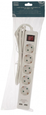 Nordic Quality 5-way connector grounded, 2xUSB-A (3x1.5mm²), 1.5m