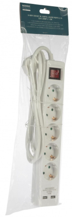 Nordic Quality 5-way connector grounded, 2xUSB-A (3x1.5mm²), 1.5m