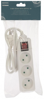 Nordic Quality 3-way plug w/switch (D), 1m