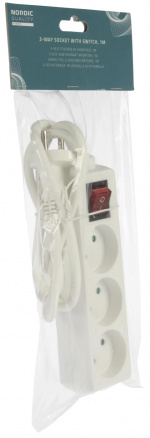 Nordic Quality 3-way plug w/switch (D), 1m