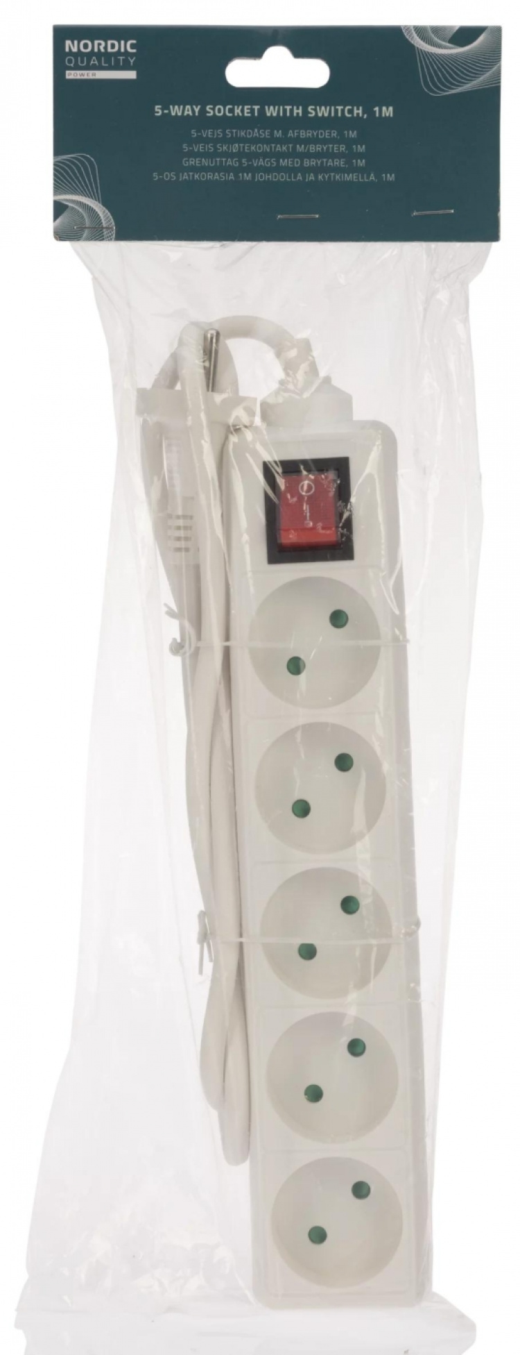 Nordic Quality 5-way plug w/switch (D), 1m