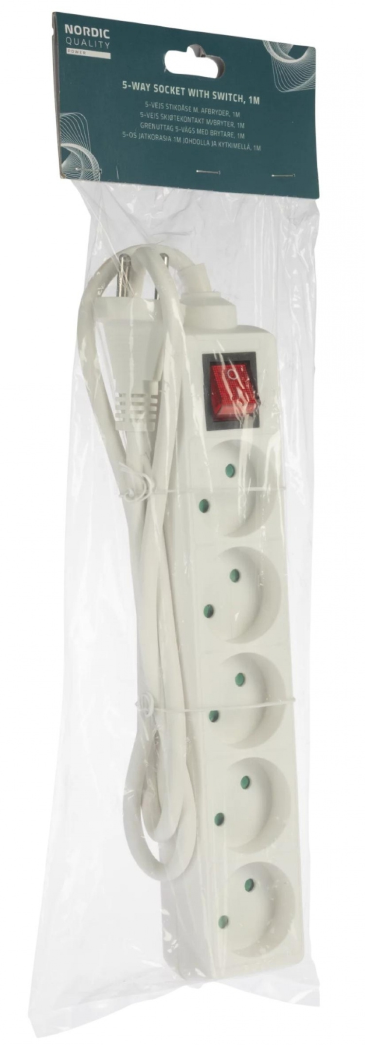 Nordic Quality 5-way plug w/switch (D), 1m