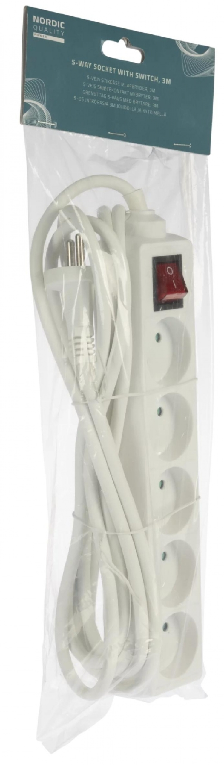 Nordic Quality 5-way plug w/switch (D), 3m