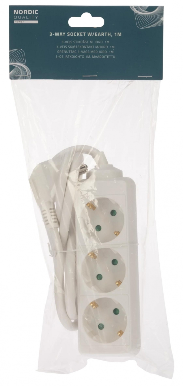 Nordic Quality 3-way plug grounded, 1m