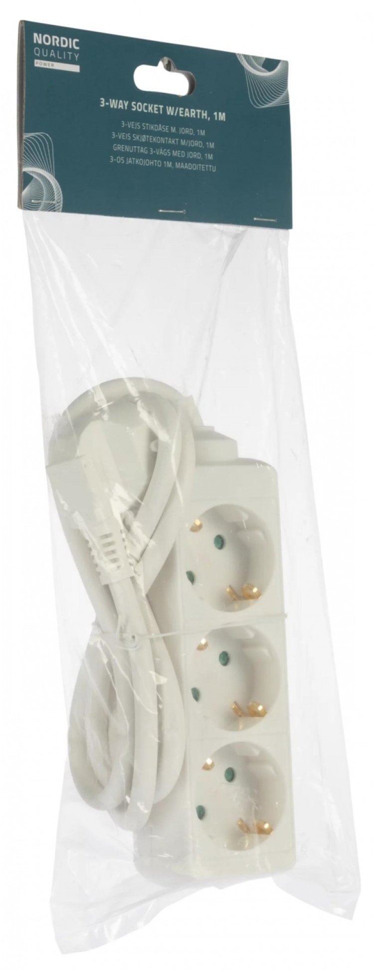 Nordic Quality 3-way plug grounded, 1m