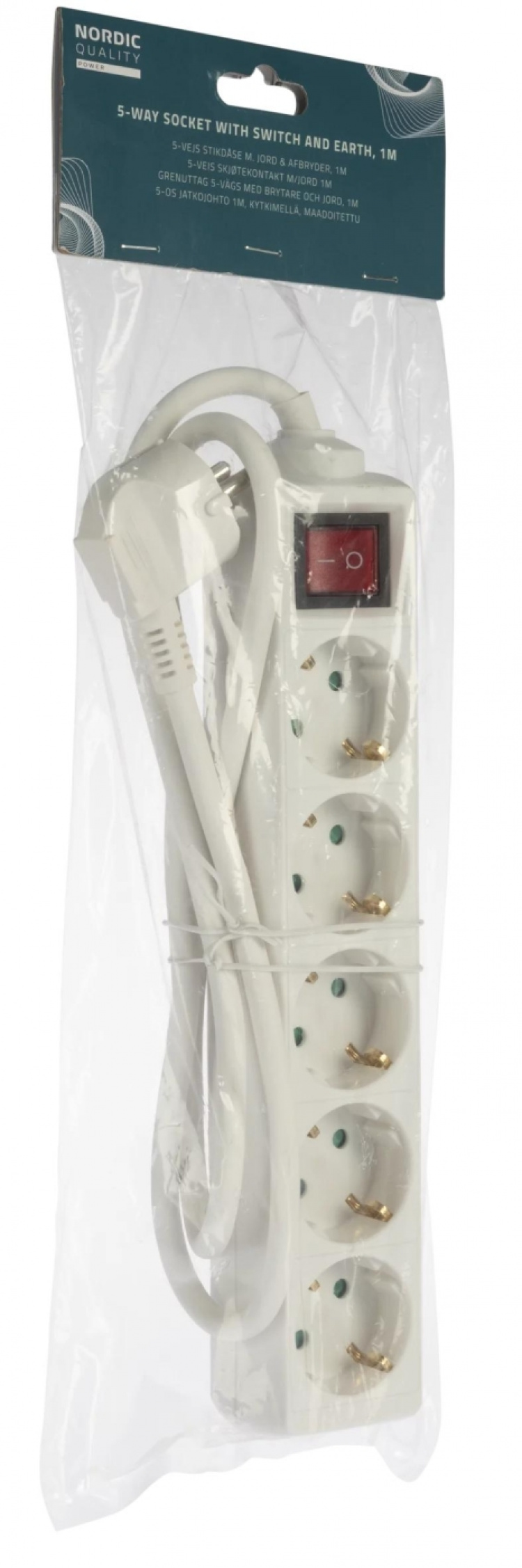 Nordic Quality Grenuttag 5-vägs med brytare och jord, 1m