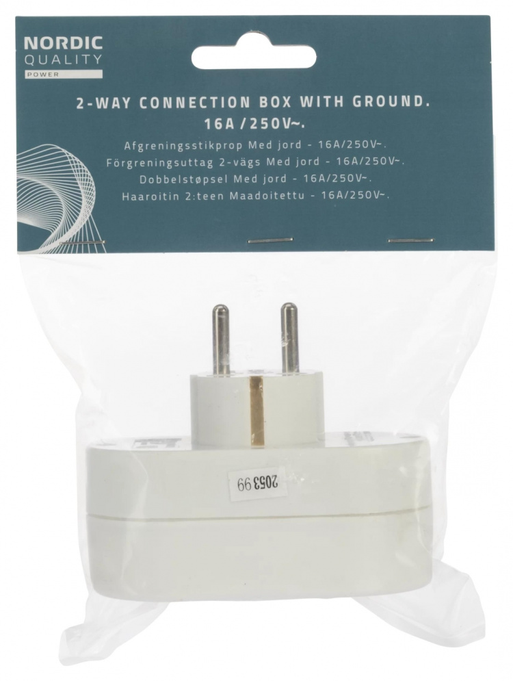 Nordic Quality Förgreningsuttag 2-vägs med jord