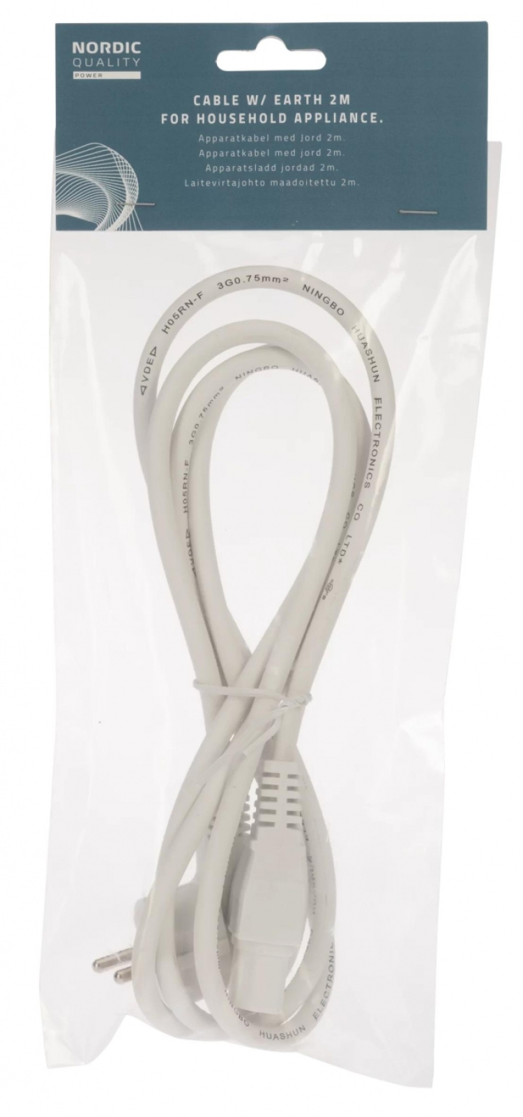 Nordic Quality C15 power cable, 2m, White