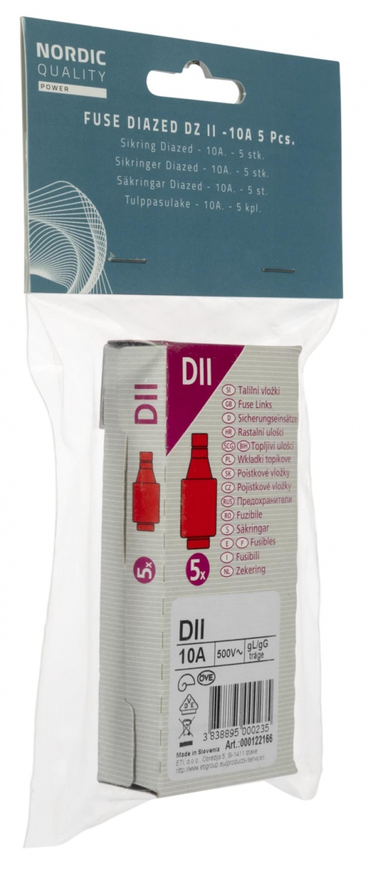 Nordic Quality Diazed DZ II fuses, 10A, 5 pcs