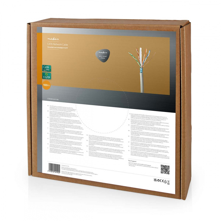 Nedis Network Cable Roll | CAT6 | Stranded | F/UTP | CCA | 100.0 m | Indoor | Round | PVC | Grey | Pull Box Nedis Network Cable Roll | CAT6 | Stranded | F/UTP | CCA | 100.0 m | Indoor | Round | PVC | Grey | Pull Box