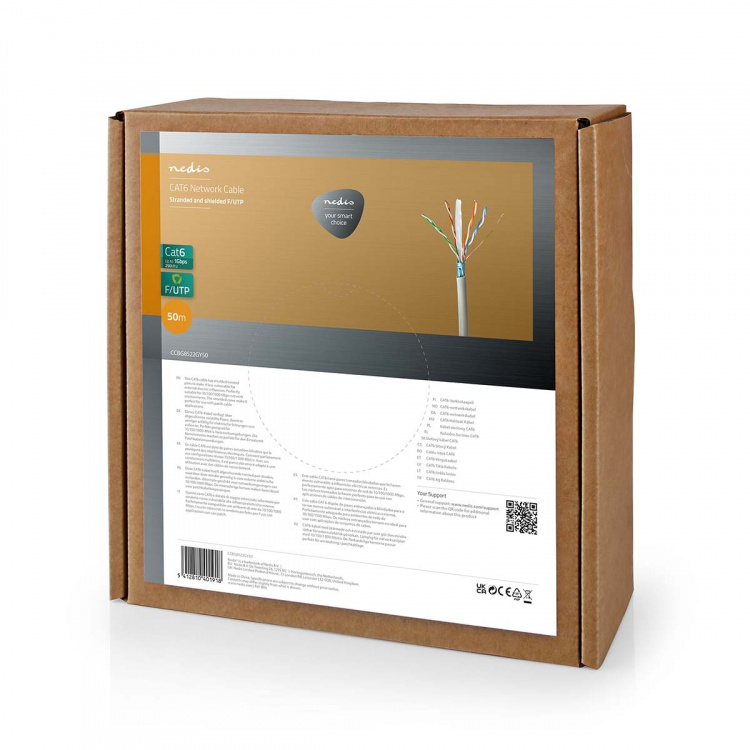 Nedis Network Cable Roll | CAT6 | Stranded | F/UTP | CCA | 50.0 m | Indoor | Round | PVC | Grey | Pull Box Nedis Network Cable Roll | CAT6 | Stranded | F/UTP | CCA | 50.0 m | Indoor | Round | PVC | Grey | Pull Box