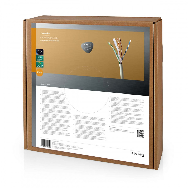 Nedis Network Cable Roll | CAT6 | Stranded | U/UTP | Bare Copper | 100.0 m | Indoor | Round | LSZH | Grey | Pull Box