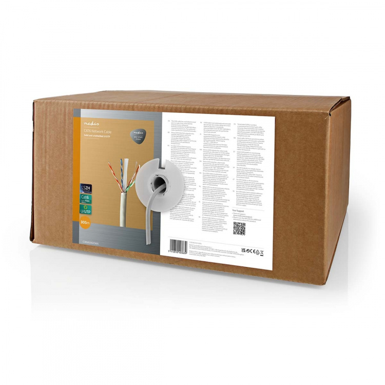 Nedis Network Cable Roll | CAT6 | Solid | U/UTP | Bare Copper | 305.0 m | Indoor | Round | LSZH | Grey | Pull Box