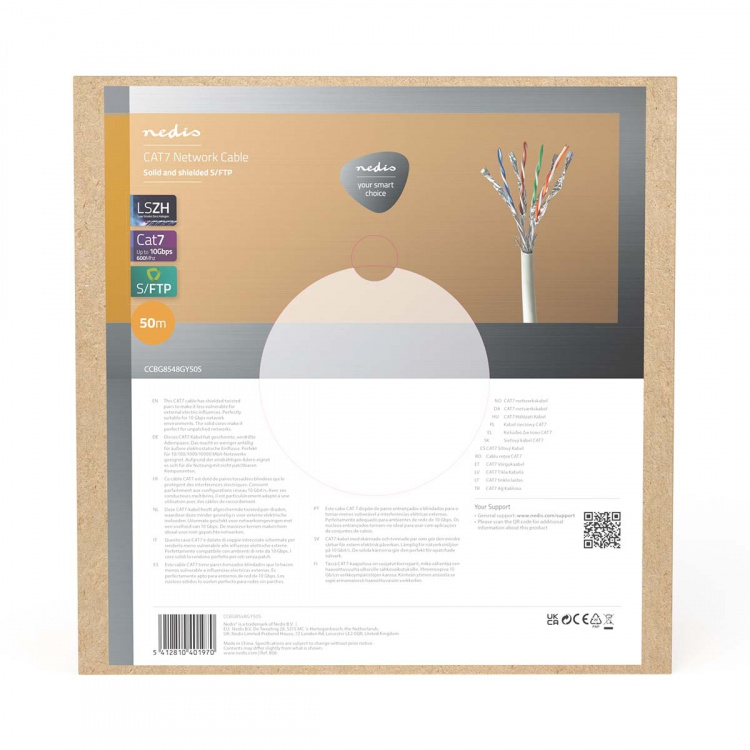 Nedis Network Cable Roll | CAT7 | Solid | S/FTP | Copper | 50.0 m | Indoor | Round | LSZH | Grey | Pull Box