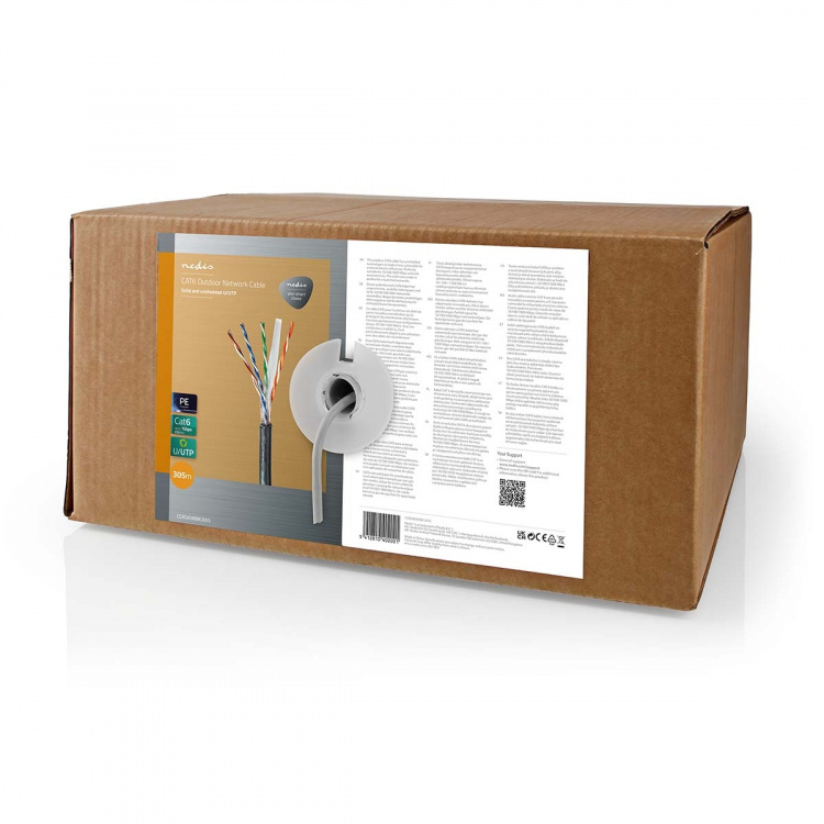 Nedis Network Cable Roll | CAT6 | Solid | U/UTP | CCA | 305.0 m | Outdoor | Round | PE | Black | Pull Box Nedis Network Cable Roll | CAT6 | Solid | U/UTP | CCA | 305.0 m | Outdoor | Round | PE | Black | Pull Box